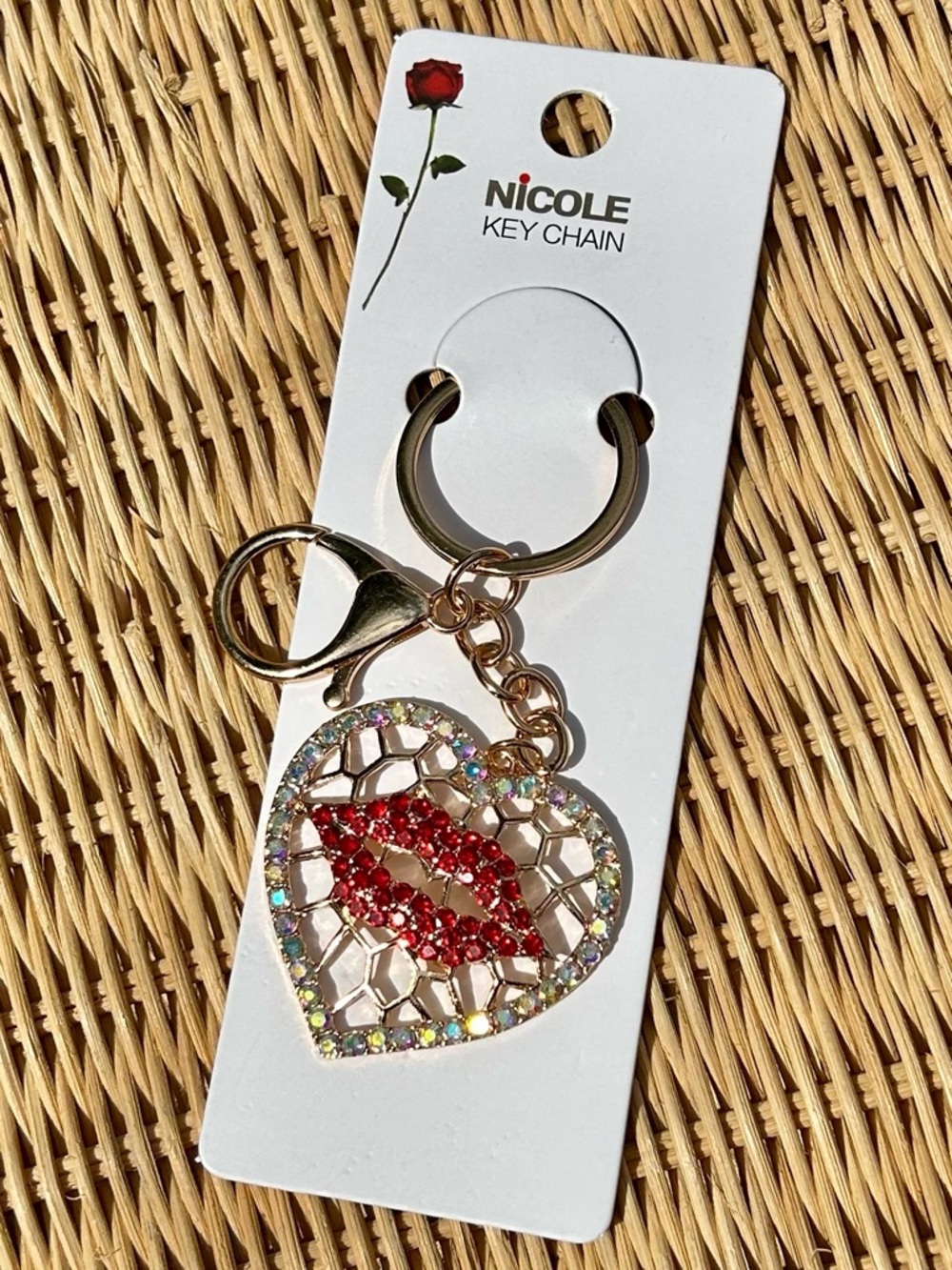 Rhinestone Red Kiss Keychain